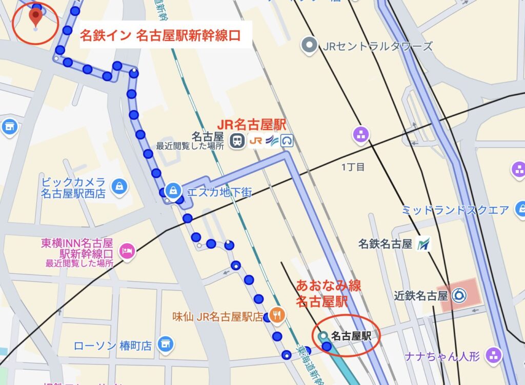 名鉄イン名古屋駅新幹線口の地図