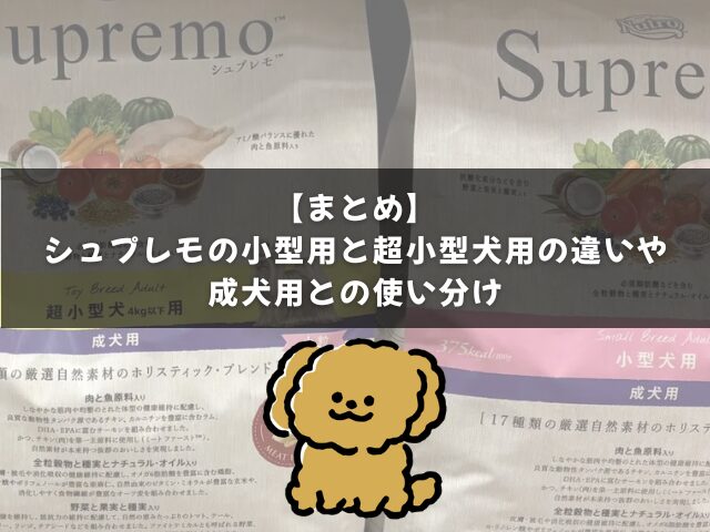シュプレモの小型用と超小型犬用の違いや成犬用との使い分けのまとめ